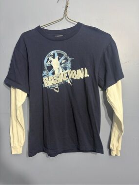 Prospirit Navy and Cream Basketball Layered-Look Long Sleeve Tee